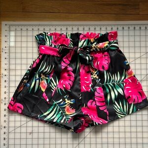 Pink and Green High Waist Tropical Print Shorts